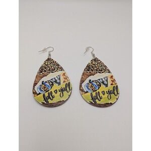 Love Fall Y'all Autumn Lover Gift Earrings Teardrop Dangle Faux Leather
